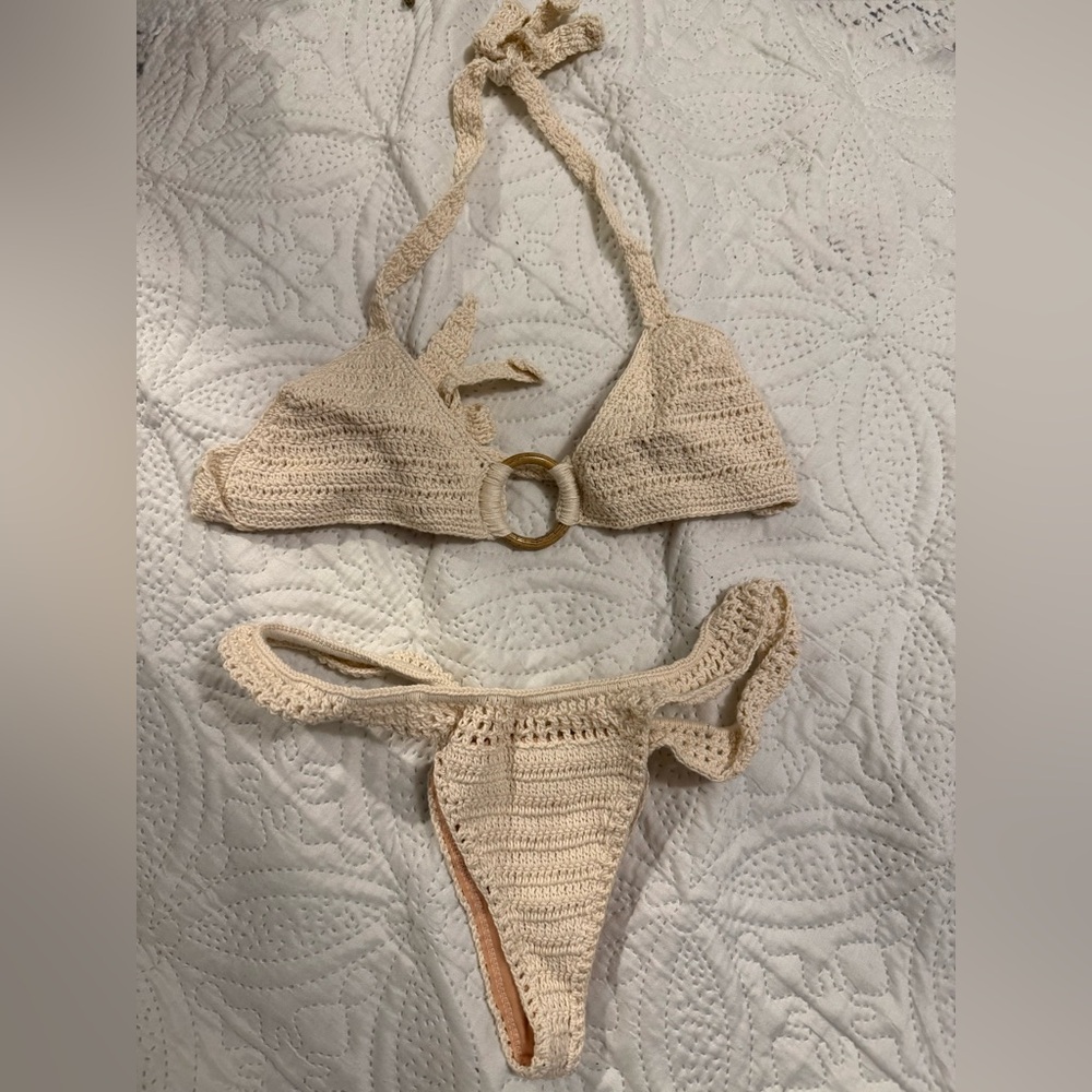 Elegant Tan Crochet Bikini Set